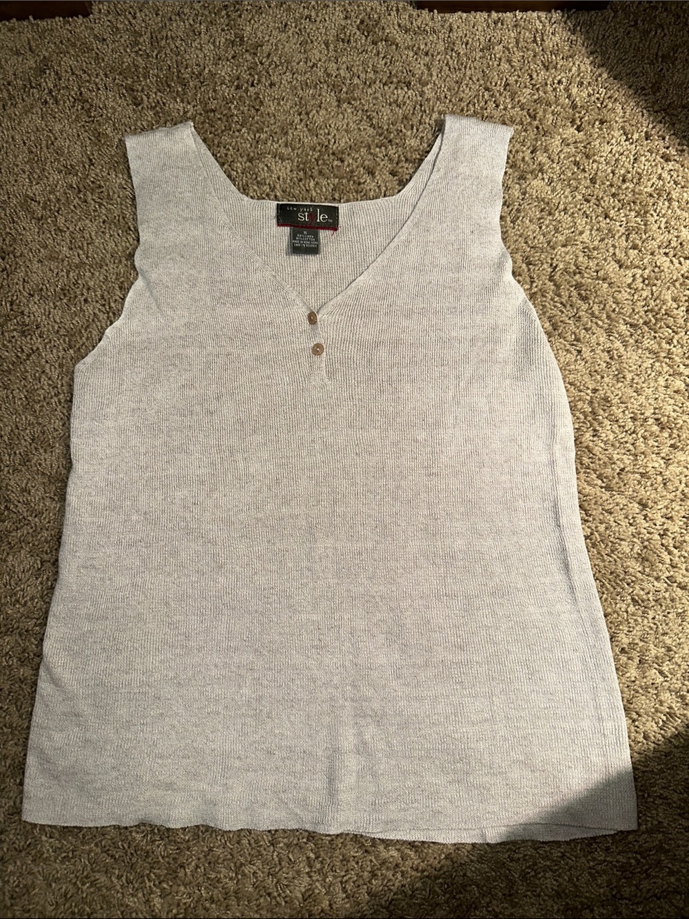 Linen/Cotton Knit V-Neck Tank with Button Detail